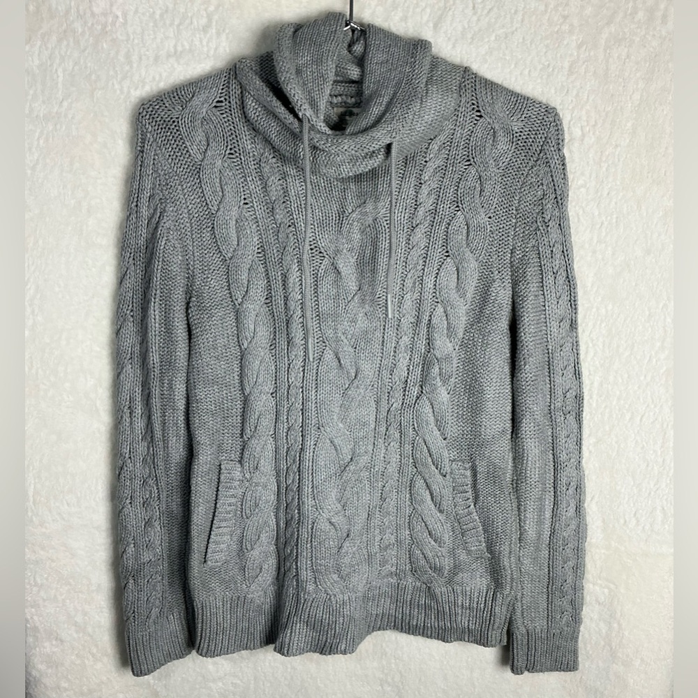 Y2K 90,S L.L. Bean Women's Gray Cable Knit Turtleneck Sweater - Picture 2 of 12